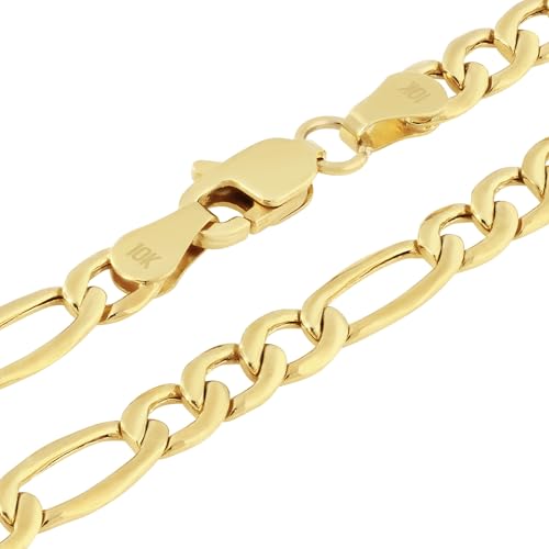 Nuragold 10k Real Yellow Gold Figaro Link 4.5mm Chain Necklace (16″-30″) - 16″