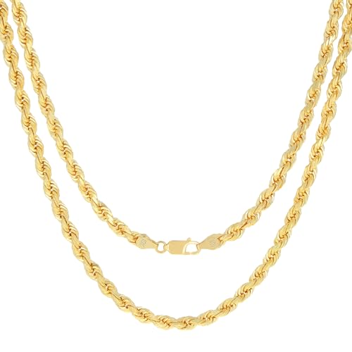 Nuragold 10k Real Yellow Gold Rope Chain Diamond Cut Italian Necklace - 5mm - 22″