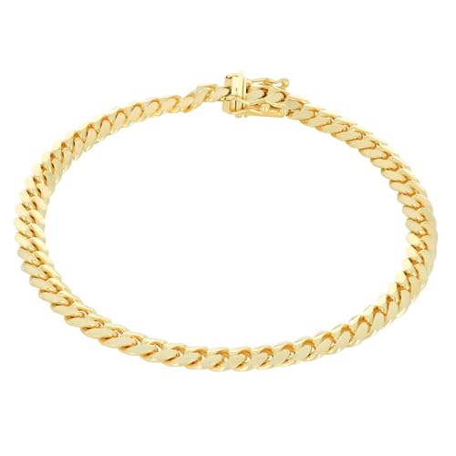 Nuragold 14k Real Yellow Gold Miami Cuban 5mm Solid Chain Mens Bracelet - 8″