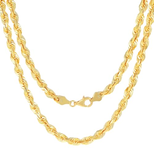 Nuragold 10k Real Yellow Gold Rope Chain Diamond Cut Mens Necklace - 6mm - 20″