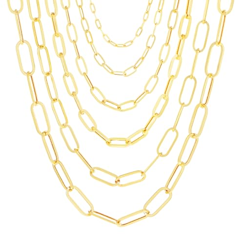 Nuragold 14k Real Yellow Gold Paperclip Chain Cable Link Italian Necklace - 4mm,20″